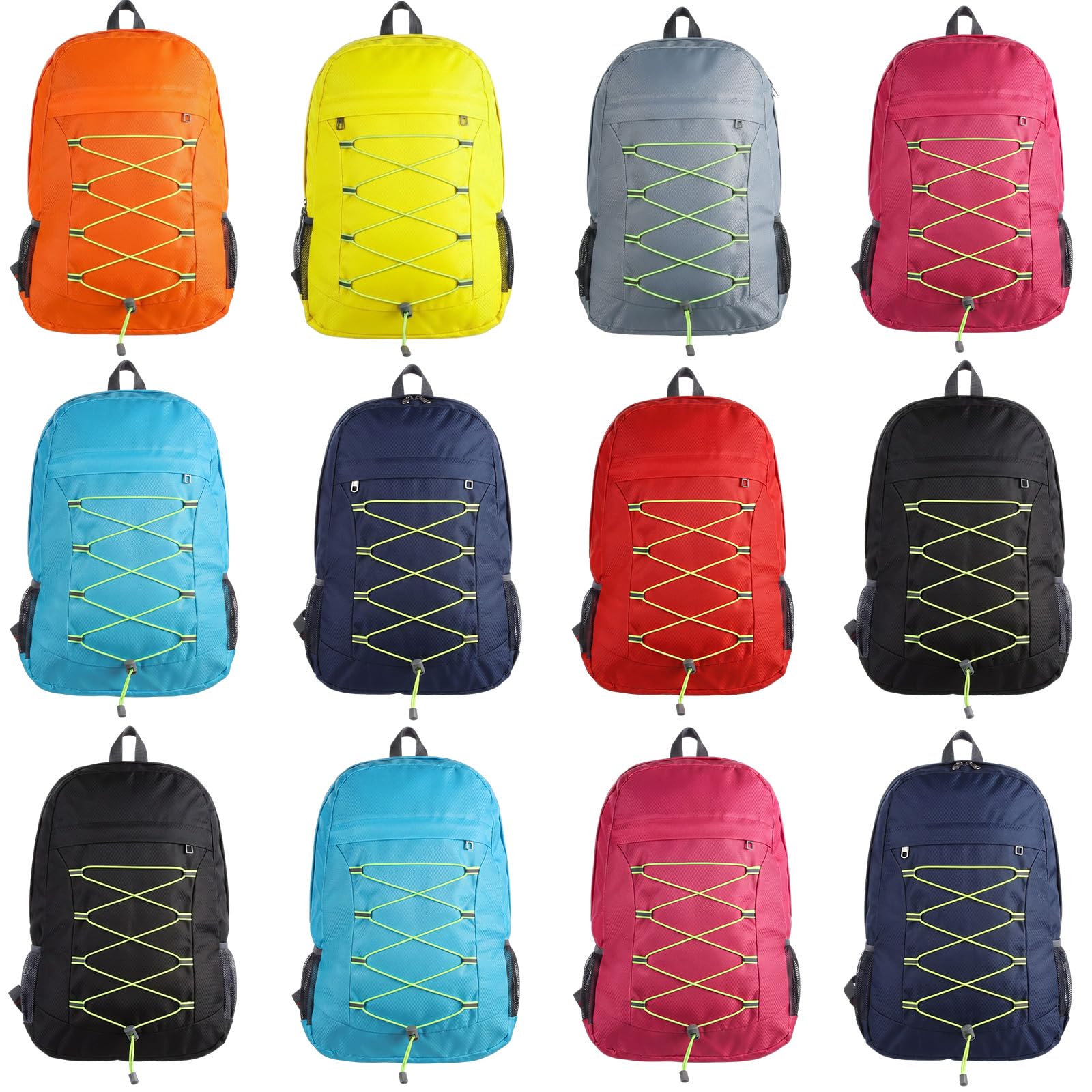Dansydaisy front view of multicolor backpack pack showing organized colors and convenience