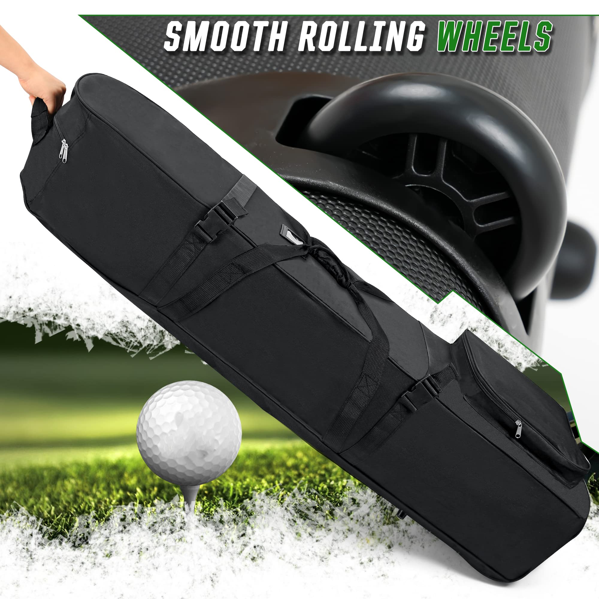 DAREKUKU bag next to a full set of clubs illustrating size and capacity