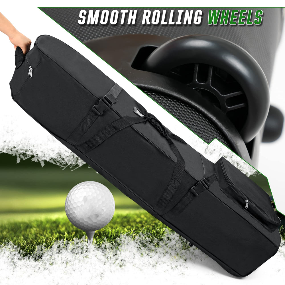 DAREKUKU bag next to a full set of clubs illustrating size and capacity
