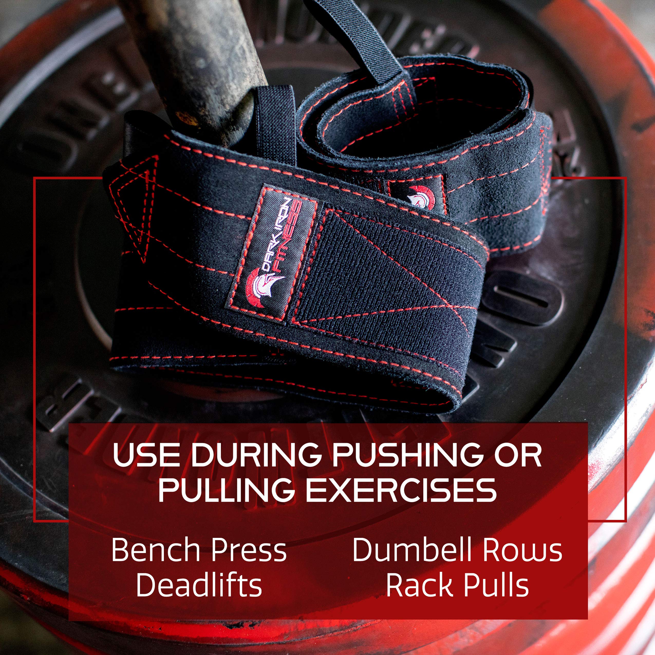 Dark Iron Fitness wrist wraps during dumbbell hold showing stable grip