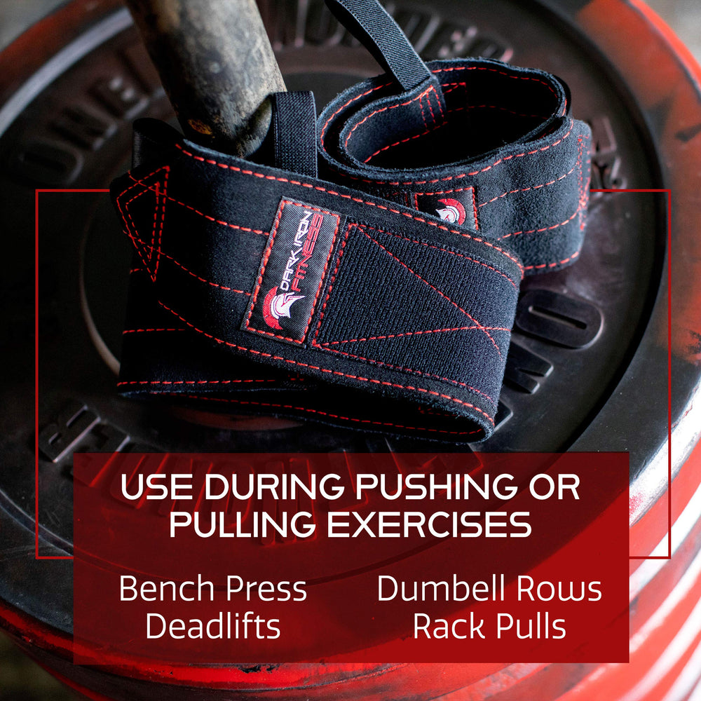 Dark Iron Fitness wrist wraps during dumbbell hold showing stable grip