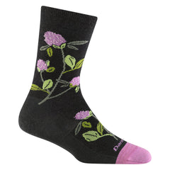 Darn Tough Blossom Crew front view showing red clover pattern and comfortable fit