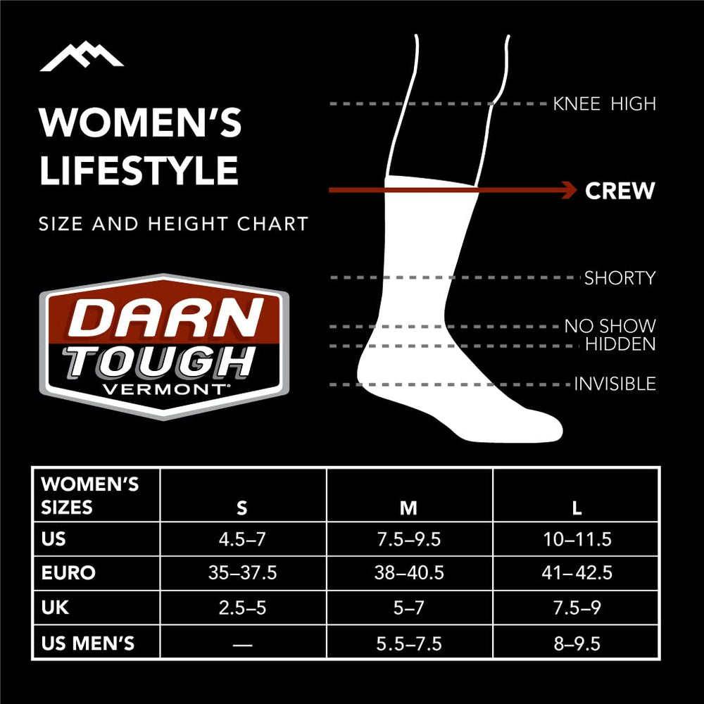 Darn Tough Blossom Crew worn in sneaker highlighting secure performance fit