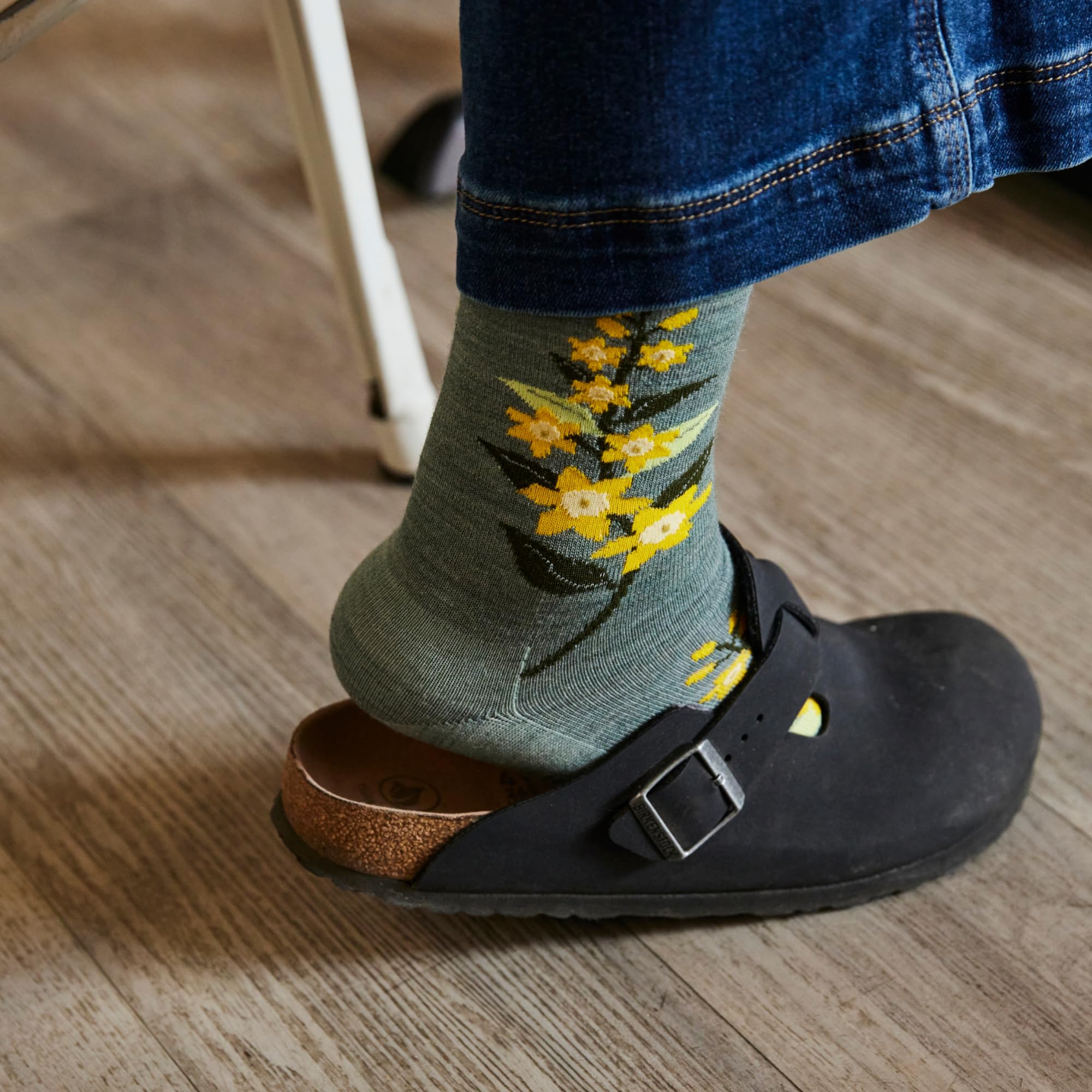 Darn Tough Vermont Blossom worn in a sneaker illustrating low-profile cushioning and secure fit
