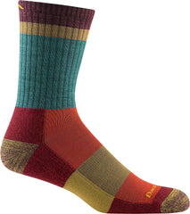 Darn Tough front view of teal micro crew sock showing stripe and brand comfort