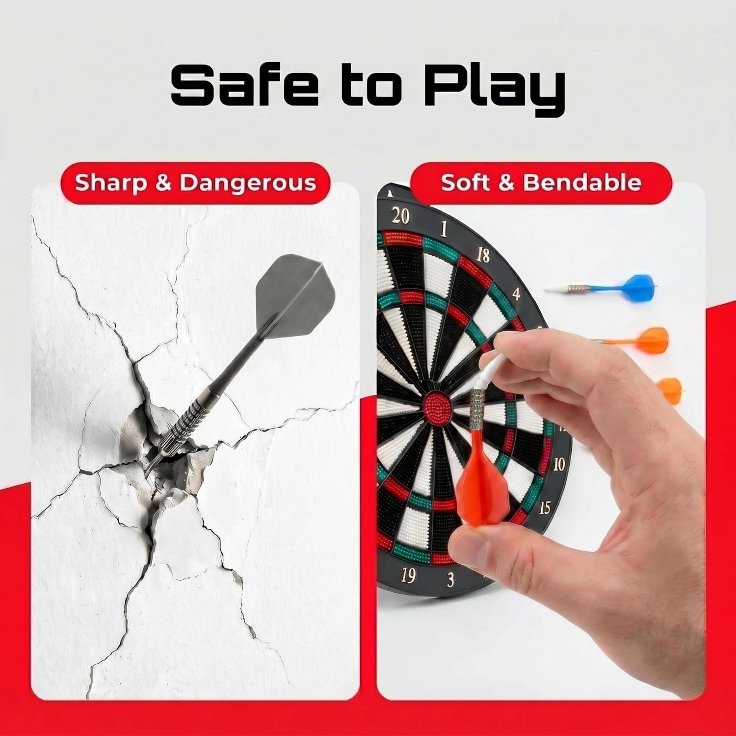 DartVibe rubber-tip darts and segment detail showing safe sticking