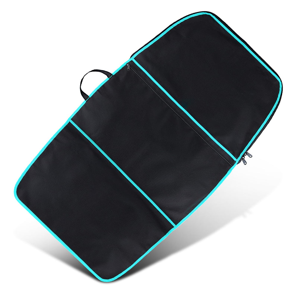 Dawitrly front view surfboard bag showing blue stripe design and protection benefit