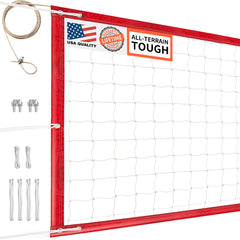 DDVLG front view of red volleyball net showing full coverage and durable finish