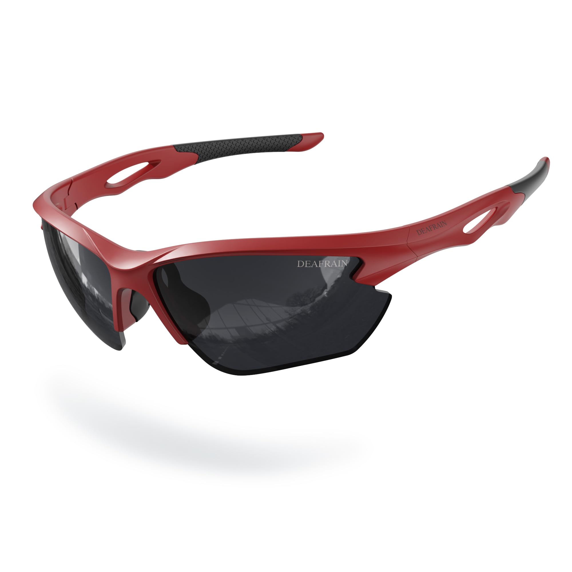 DEAFRAIN front view polarized sunglasses showing sleek sport frame and clear benefit