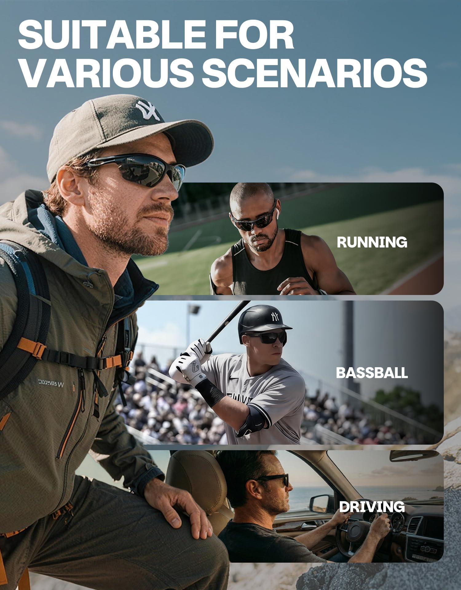 DEAFRAIN sunglasses worn by cyclist offering secure fit and clear vision