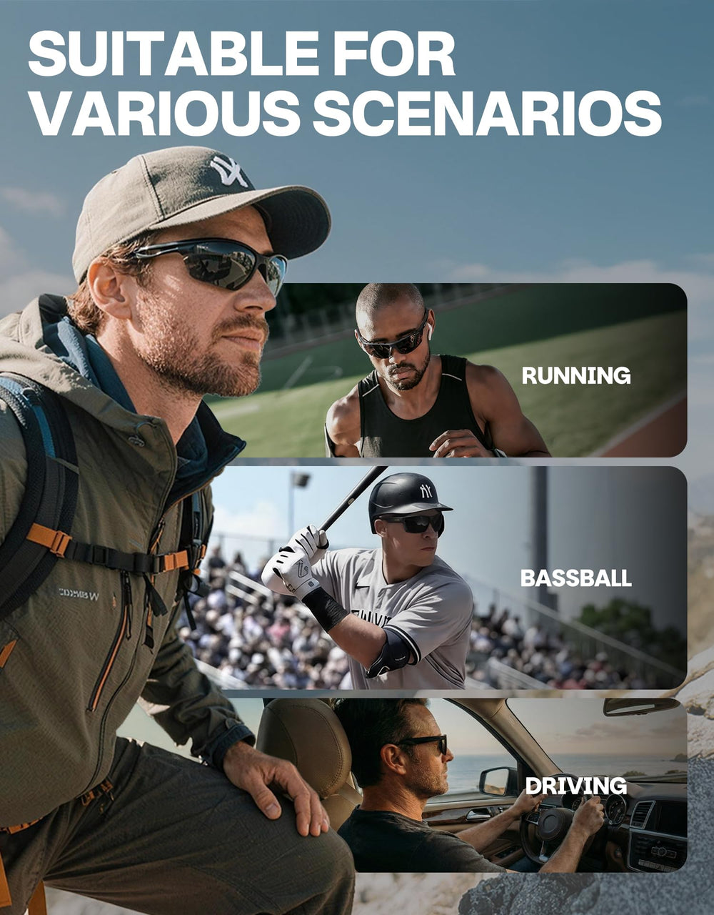 DEAFRAIN sunglasses worn by cyclist offering secure fit and clear vision