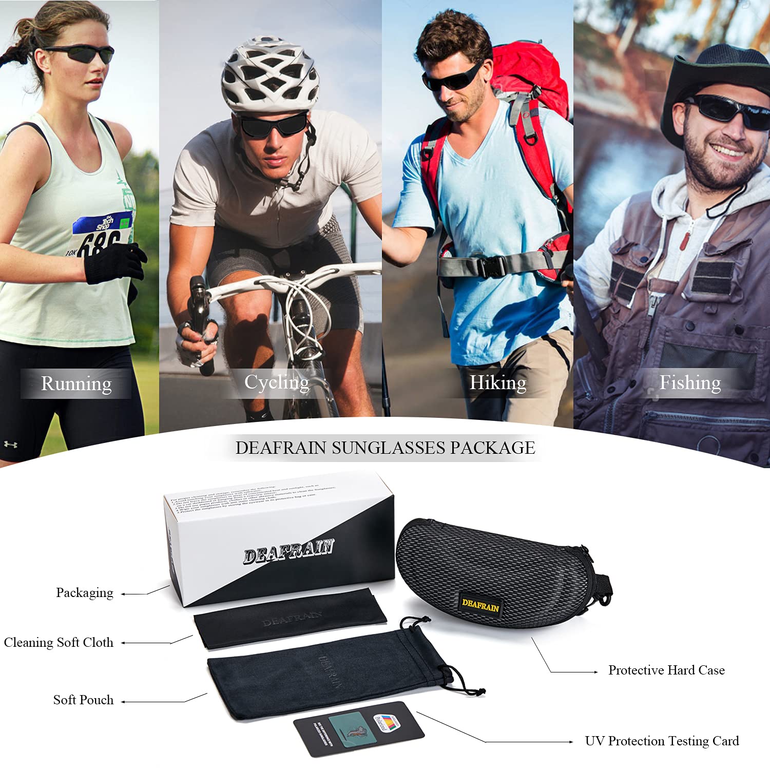DEAFRAIN sunglasses in case with cleaning cloth ready for travel protection