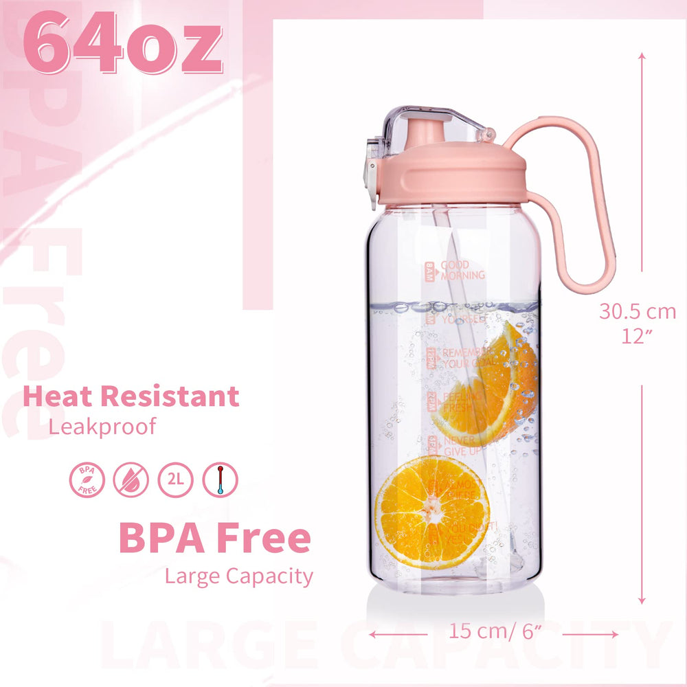 DEARRAY bottle beside a water glass to illustrate half-gallon capacity and volume clarity