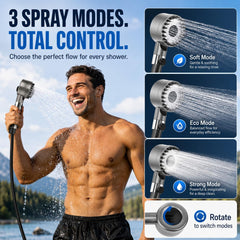 Debraltanner hose and shower head detail demonstrating spray modes