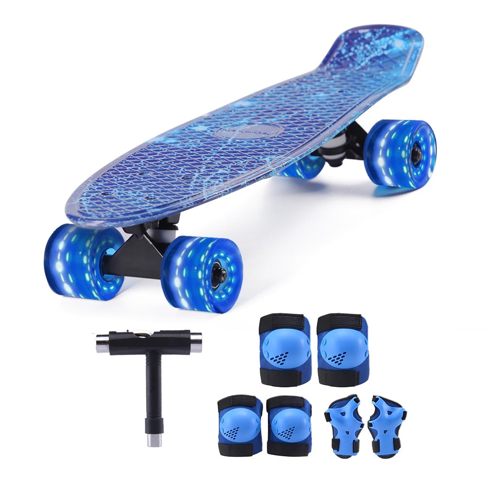 DEBROO front view of 22-inch cruiser board showing deck and wheels for kid-friendly portability