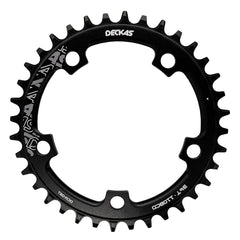 DECKAS front view of 36T chainring showing tooth pattern and mounting holes, durable upgrade