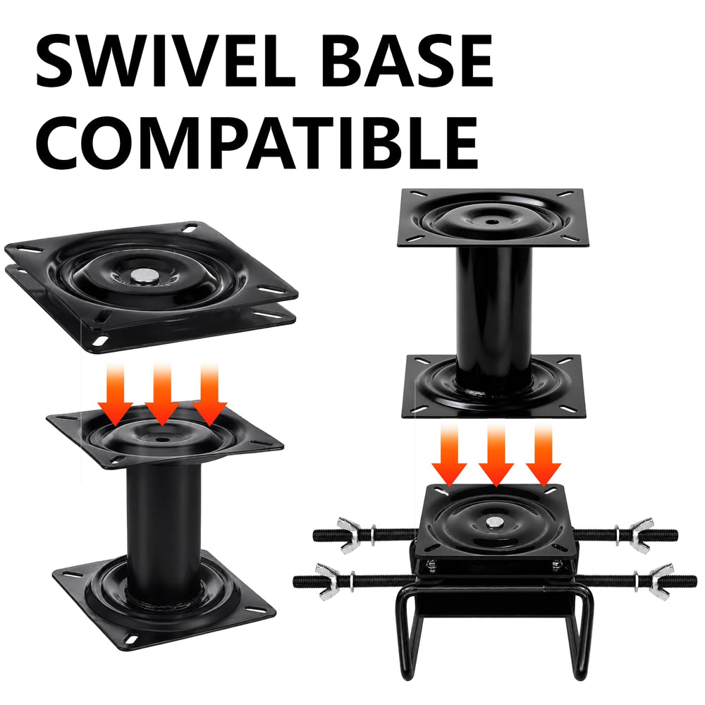 Dedomy pedestal mounted on boat deck for secure seating stability