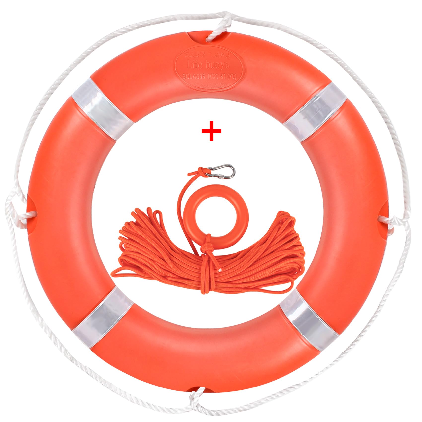DEDU life ring front view showing bright orange color and visible benefit of fast spotting