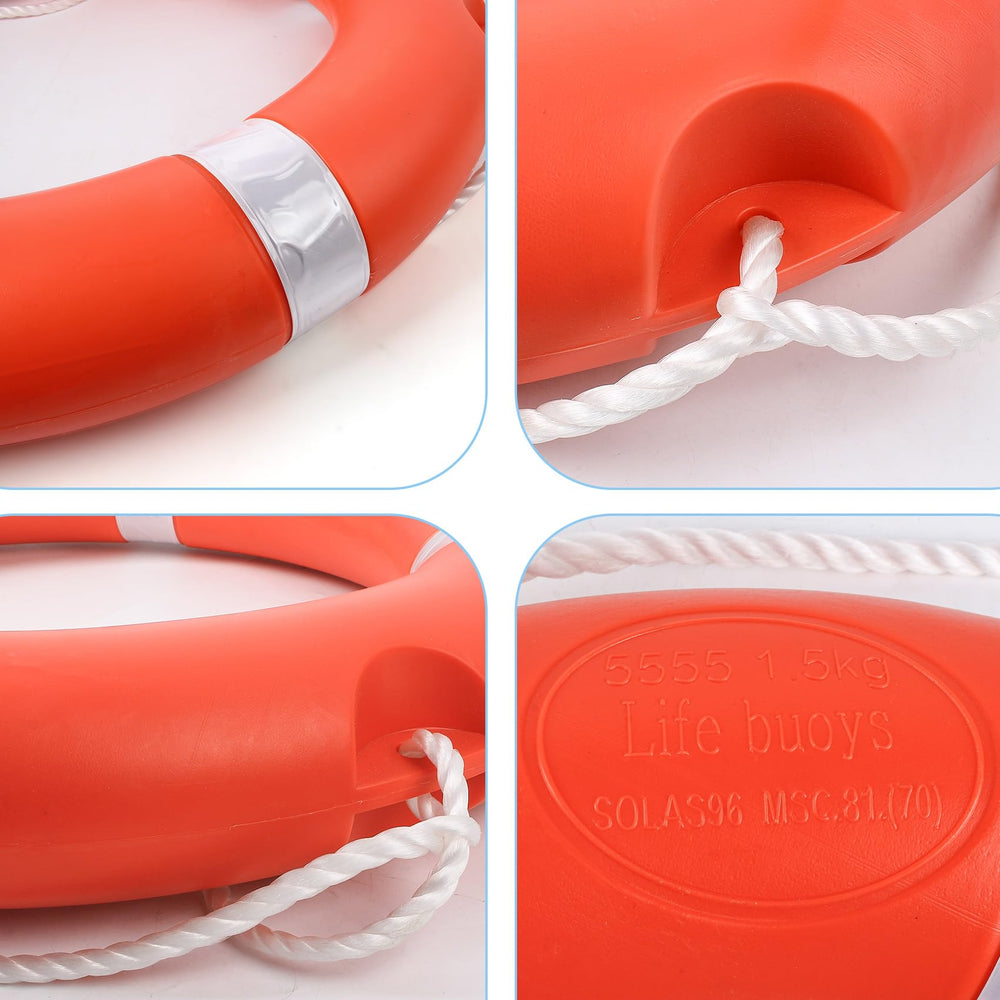 DEDU life ring floating rope and metal buckle detail enabling long-reach rescue
