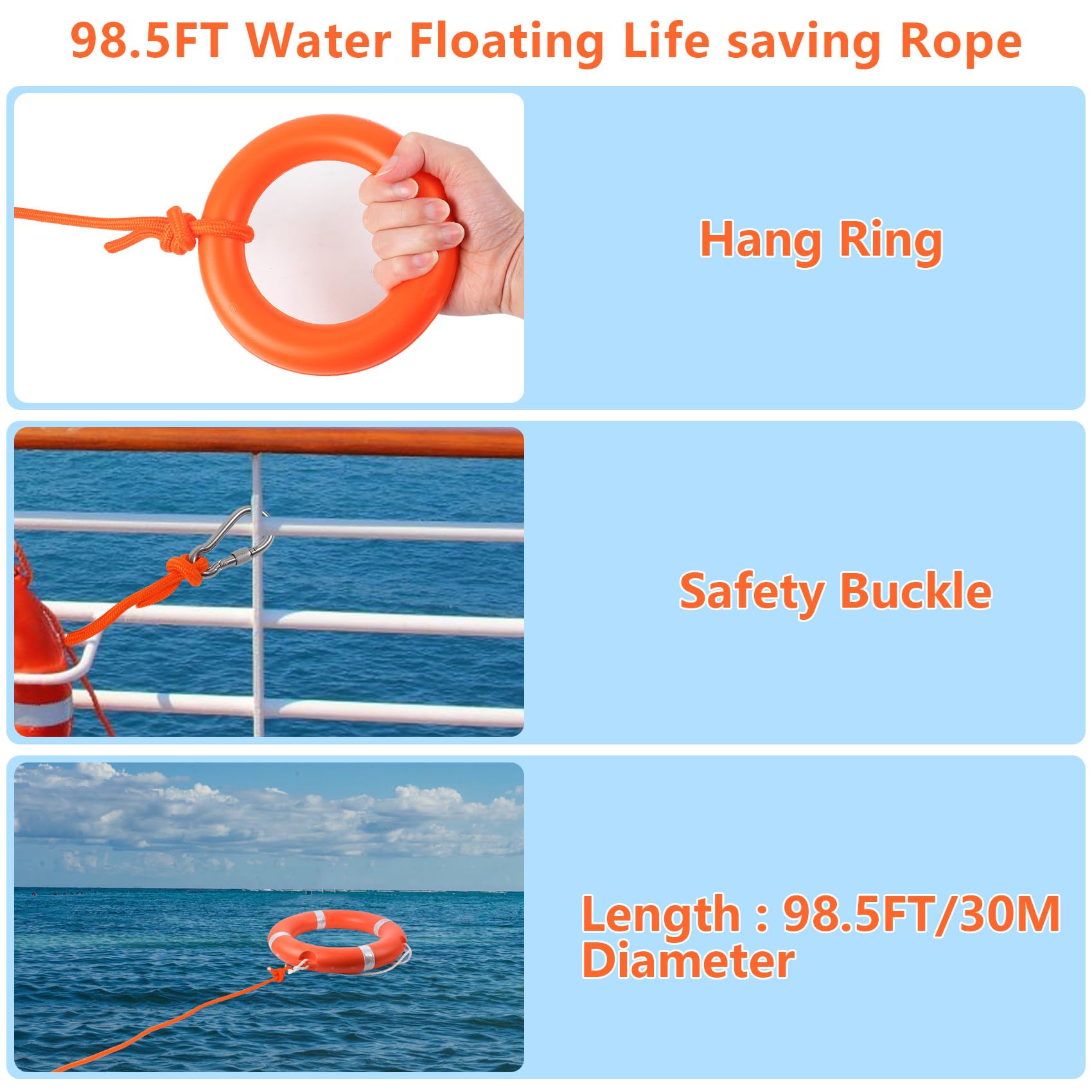 DEDU life ring side profile showing measurements for confident buoyancy assessment