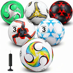 Deekin front packaging showing six size 3 balls and pump, practical bulk value