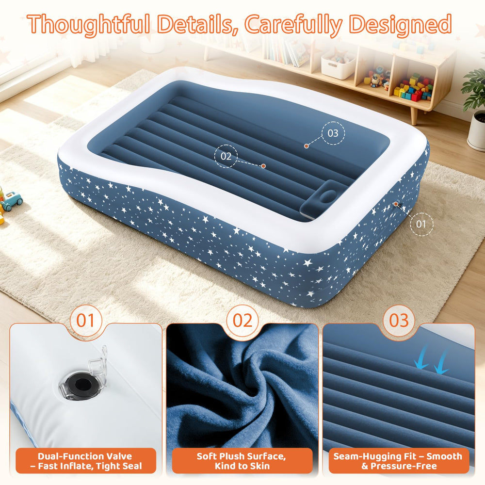 Deeteck toddler lying comfortably on the bed demonstrating safe, cozy sleep