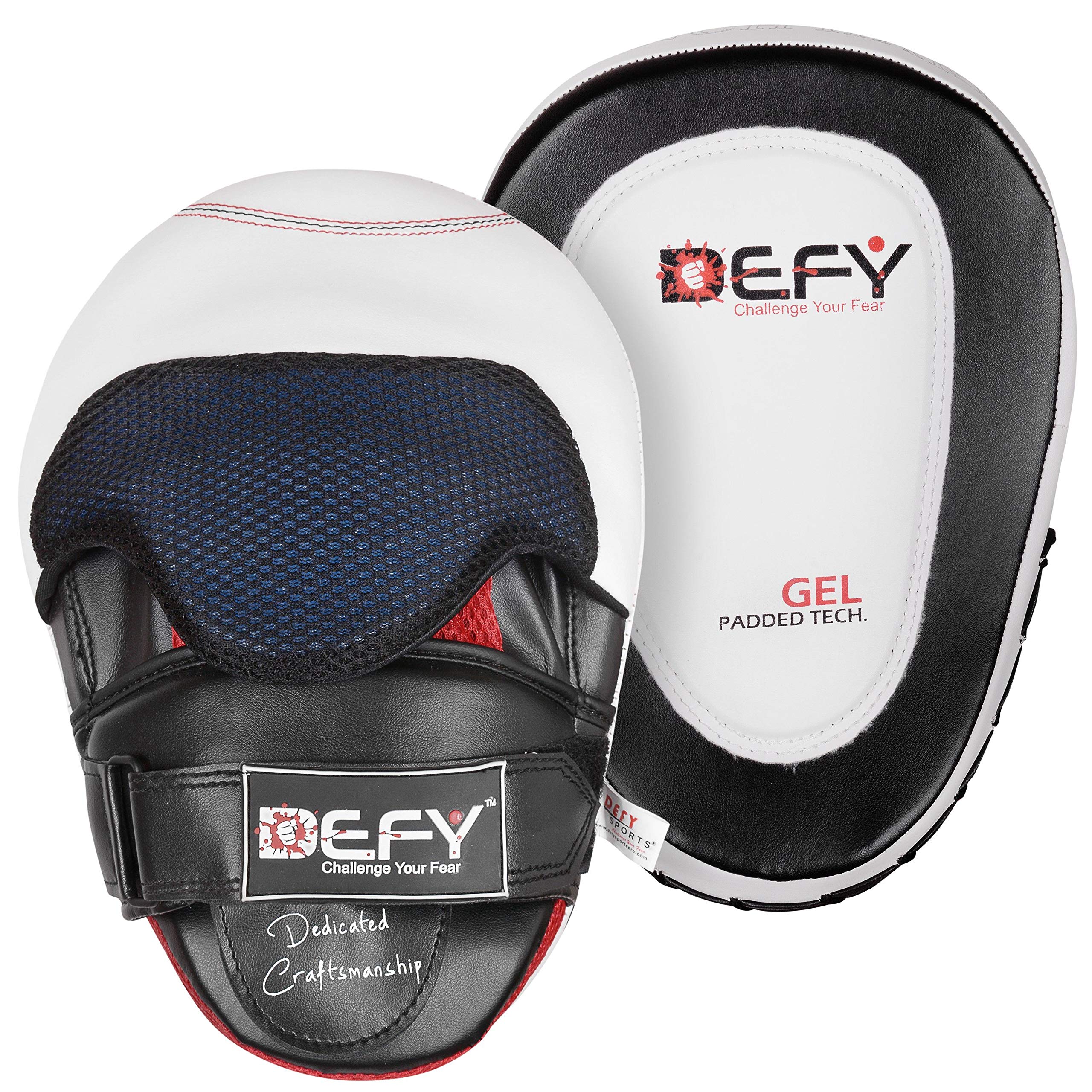 DEFY front view mitt showing curved face and target clarity for safer striking