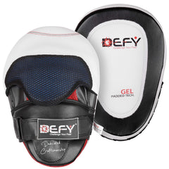 DEFY front view mitt showing curved face and target clarity for safer striking