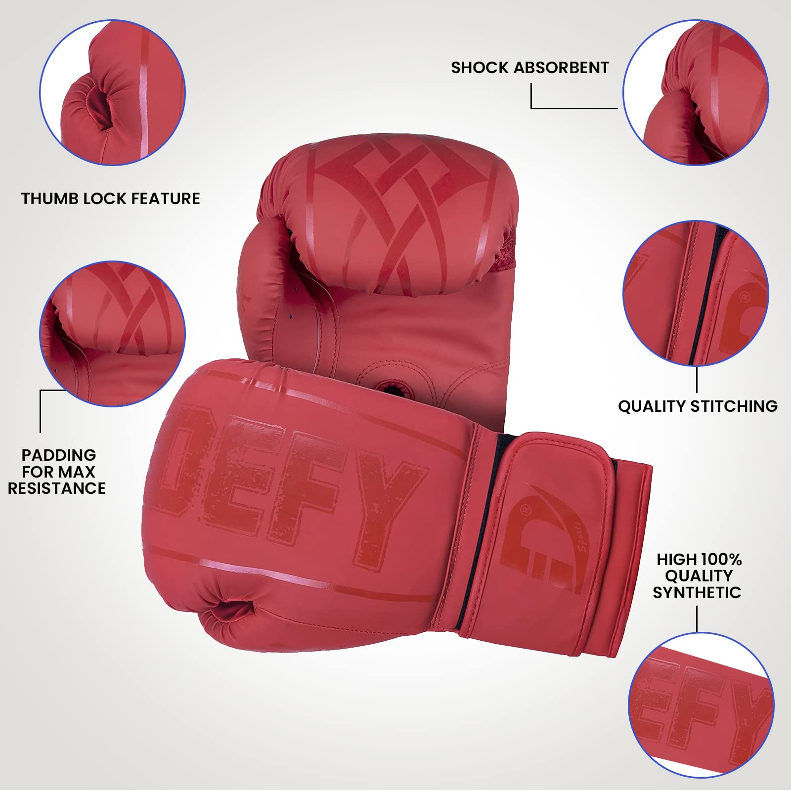 DEFY gloves striking a heavy bag in training, demonstrating secure fit benefit