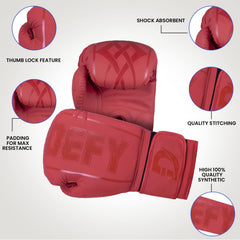 DEFY gloves striking a heavy bag in training, demonstrating secure fit benefit