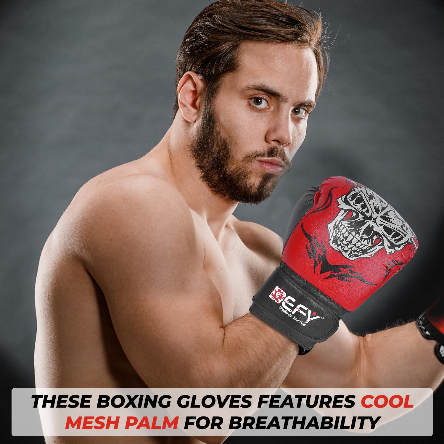 Defy Sports glove striking a heavy bag illustrating training performance benefit