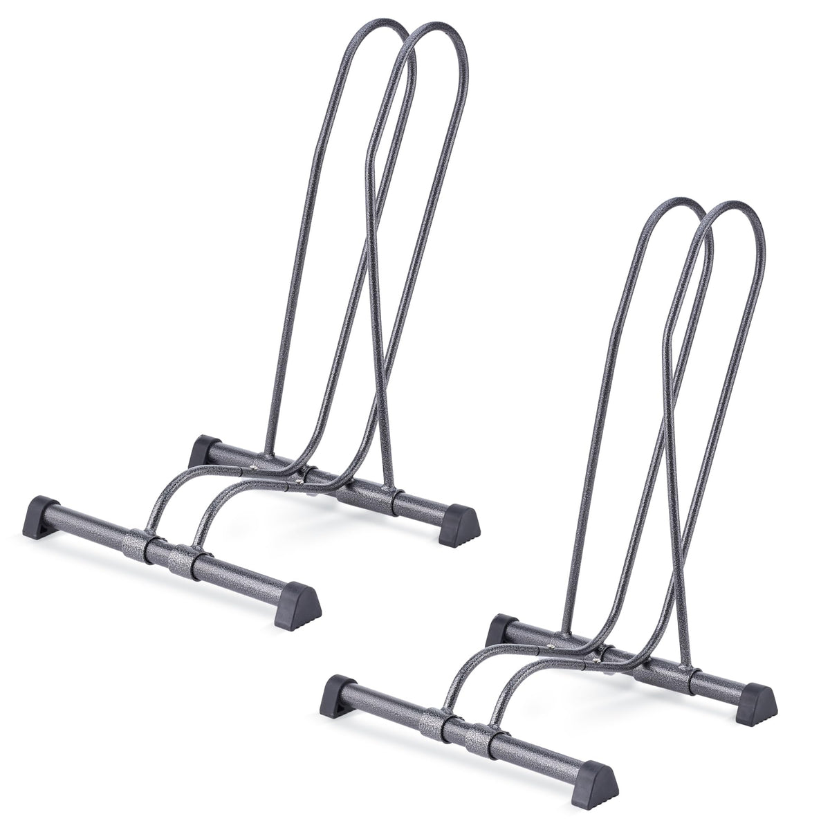 Delta front view of freestanding bike stand showing secure rear wheel support and compact footprint