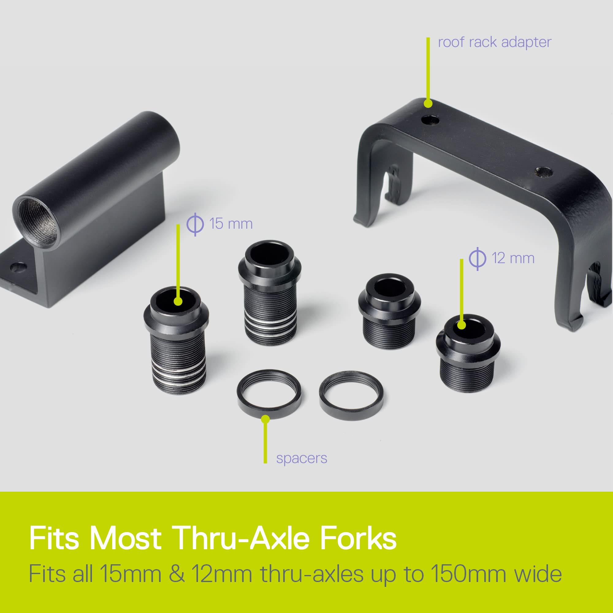 Delta close-up of included 12mm and 15mm adapters and fasteners for fit