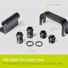 Delta close-up of included 12mm and 15mm adapters and fasteners for fit