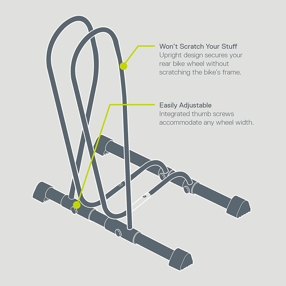 Delta rear-wheel cradle detail protecting bike frame and preventing scratches while holding wheel
