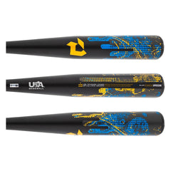DeMarini Uprising barrel close-up highlighting DX1 alloy strength and durable contact surface