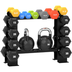 DERACY front view of 5-tier rack showing organized dumbbell storage and quick access