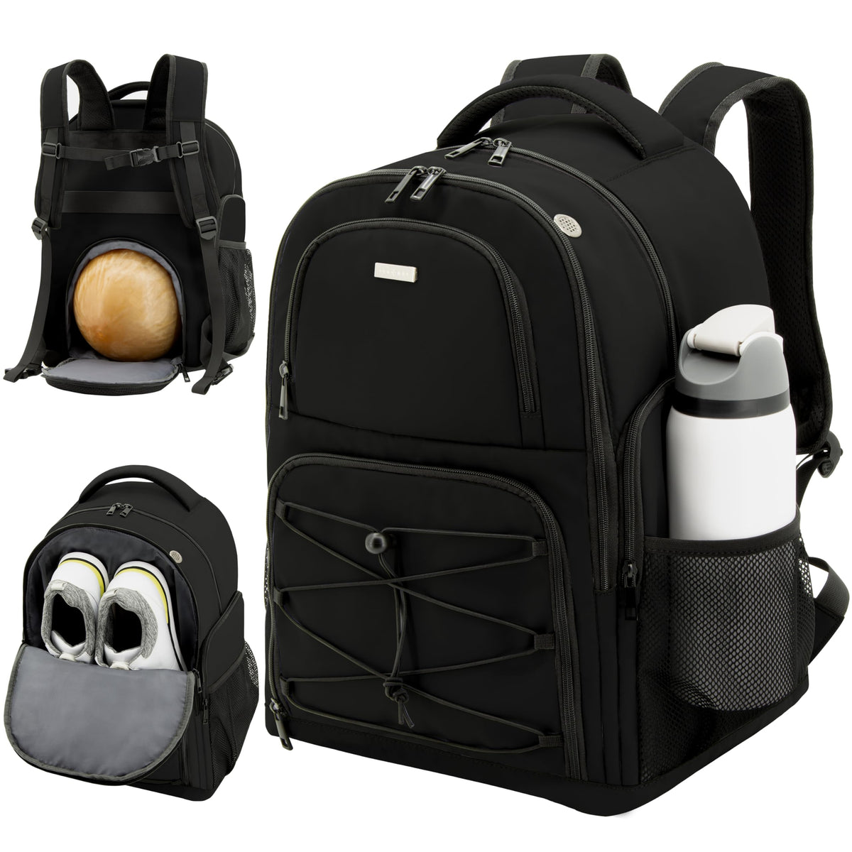 DerHutzucker front view of backpack showing organized pockets and sleek profile for convenience