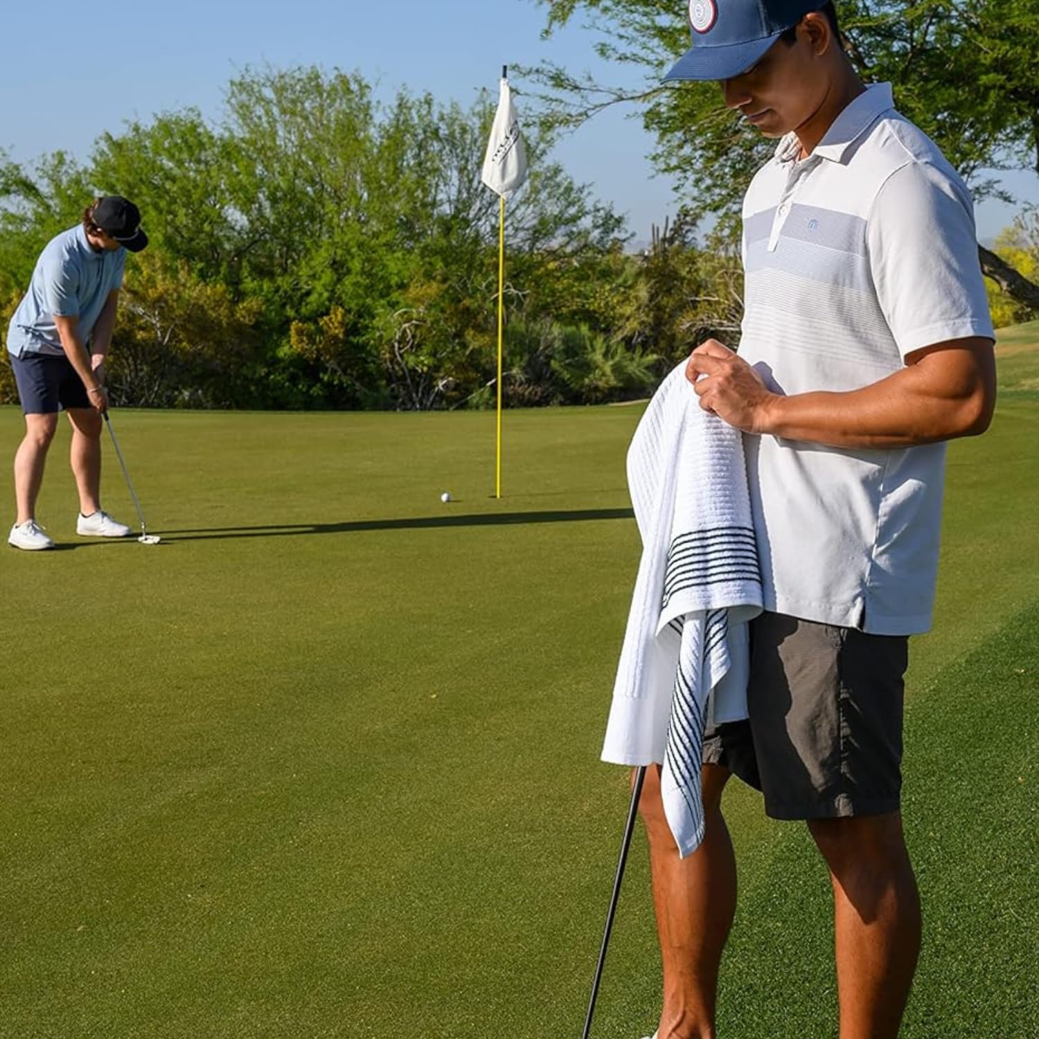 Devant Sport Towels on a golfer’s bag at the course showing professional appearance benefit