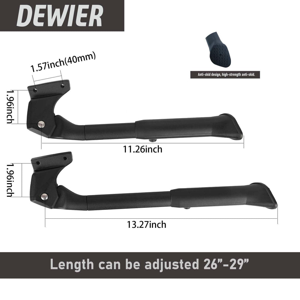 Dewier profile of kickstand mounted on an e-bike providing secure parking support