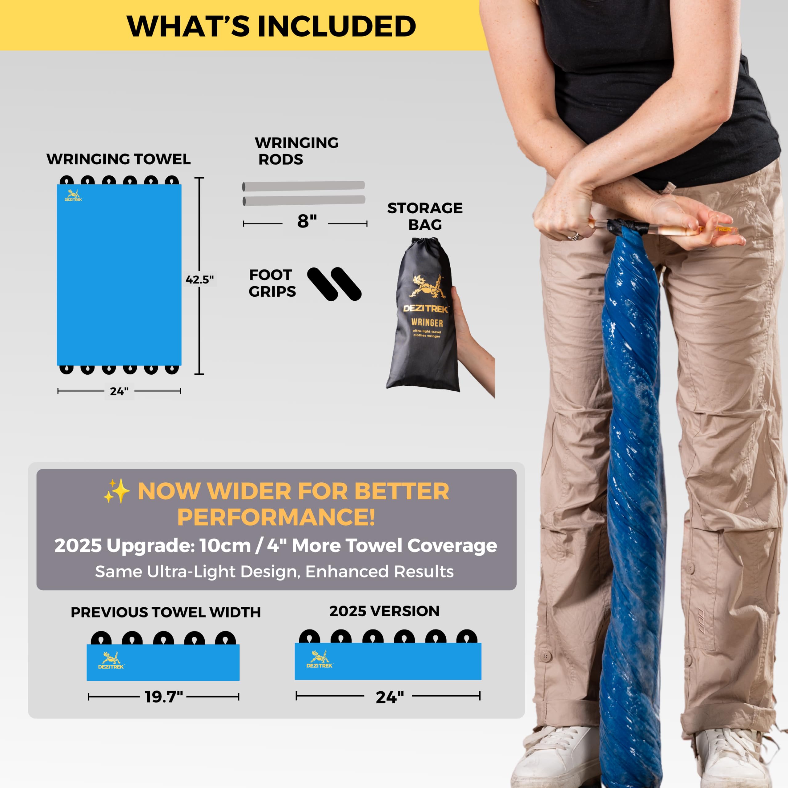 Dezitrek damp clothes hanging after wringing to show reduced drying time benefit