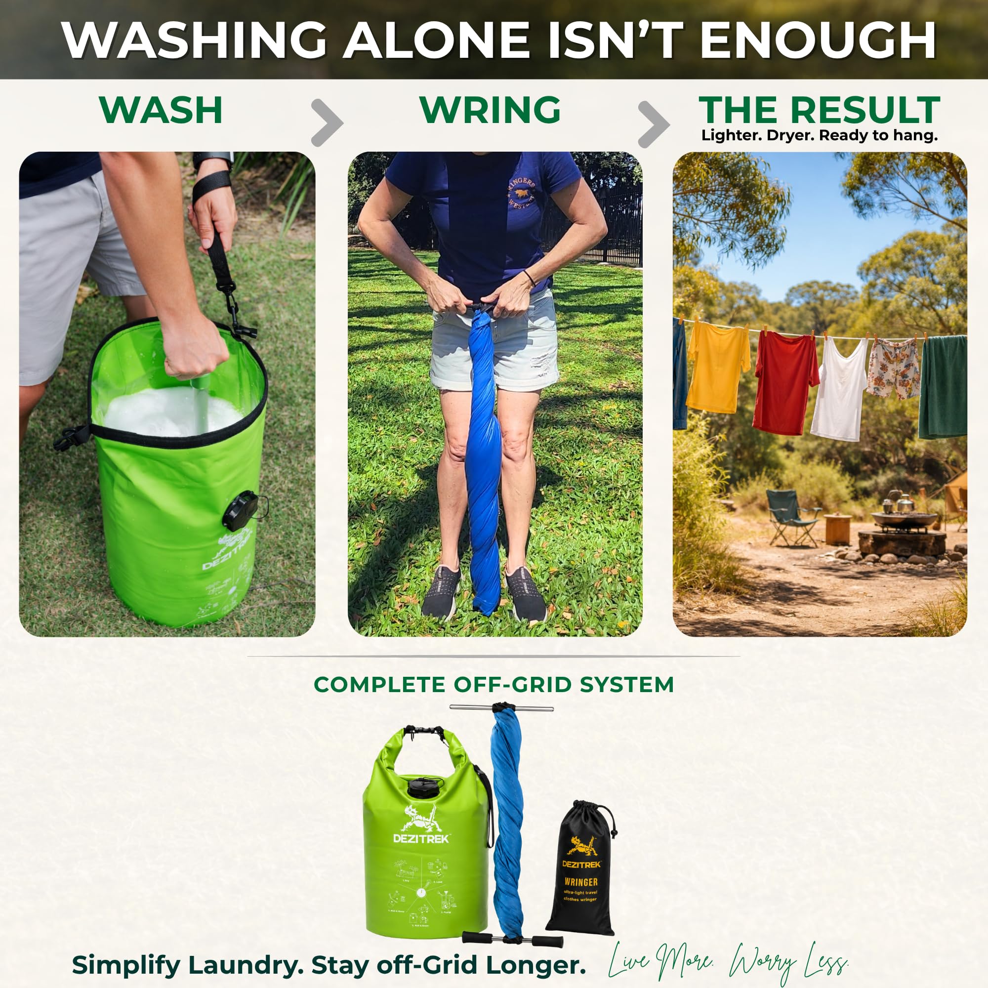 Dezitrek in-use shot of hands twisting rods extracting water for faster drying