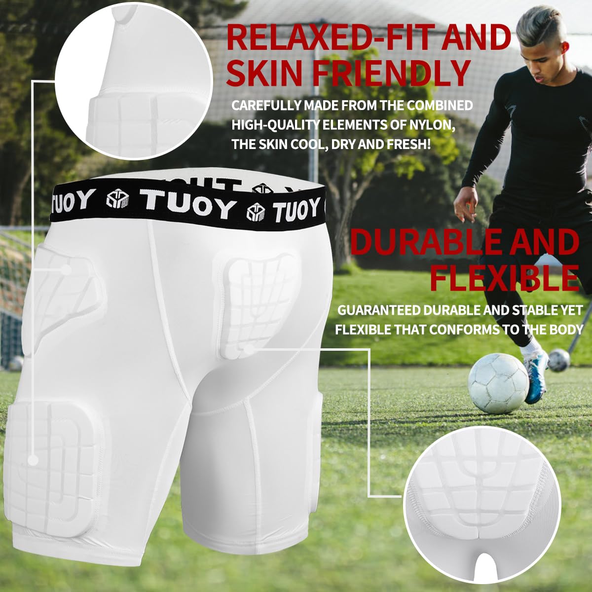 DGXINJUN worn under football pants demonstrating low-profile protection and mobility