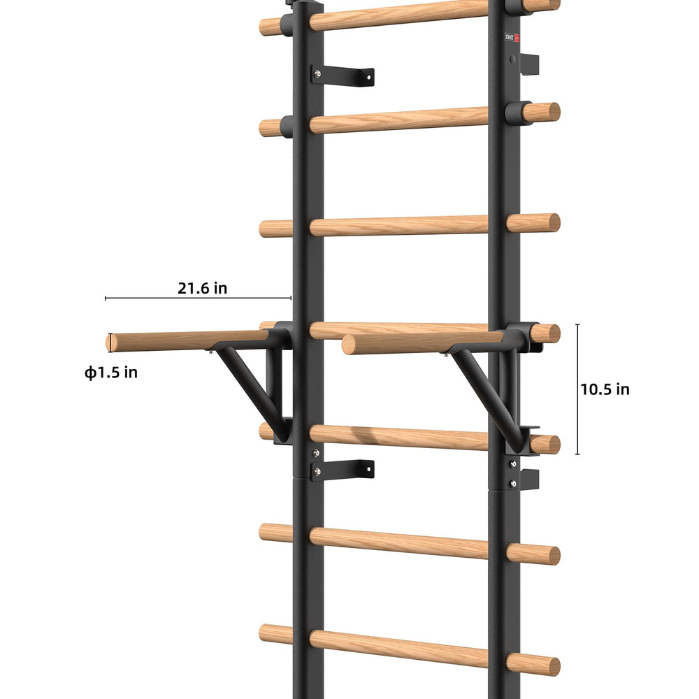 Person performing dips on DHT double bar bracket showing upper-body strengthening benefit