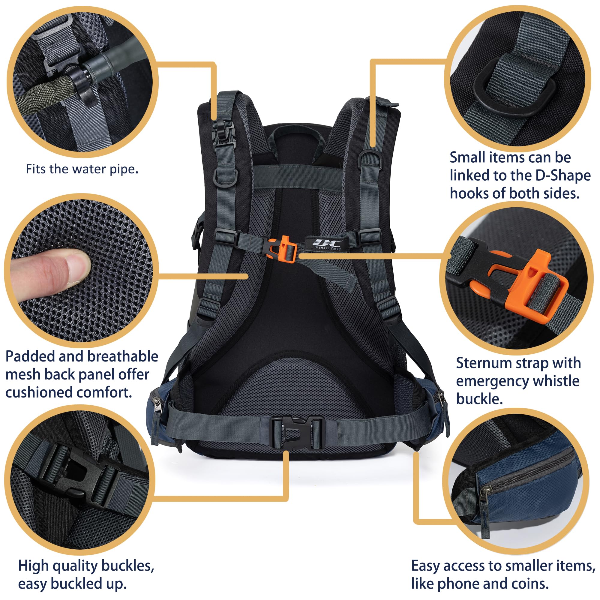 Diamond Candy padded back panel and straps for comfortable load carry