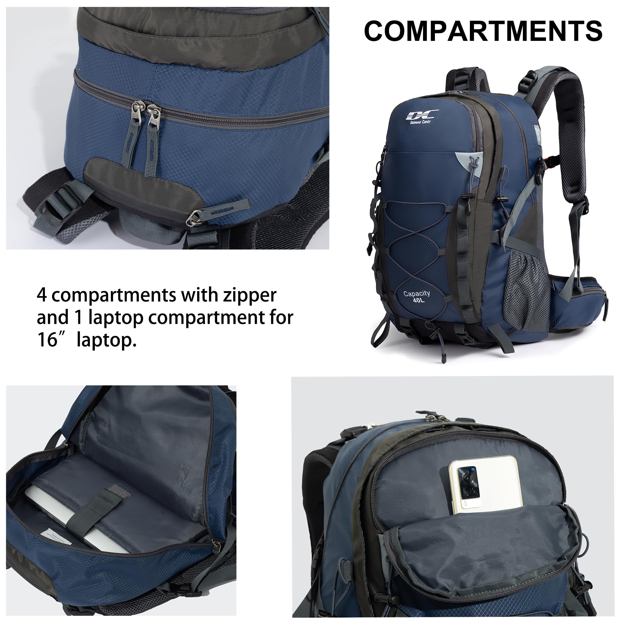 Diamond Candy open compartments showing laptop sleeve and organizers