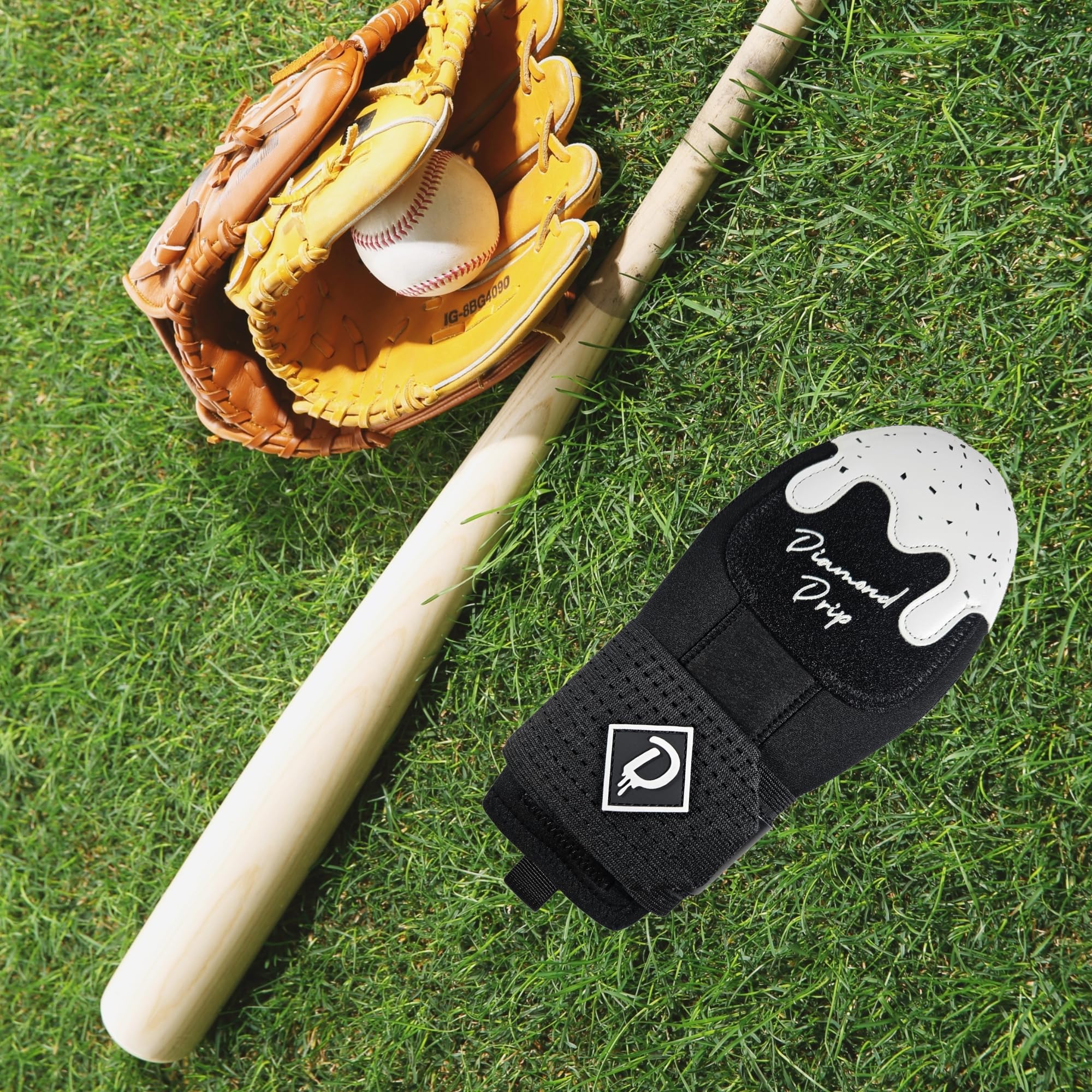 Diamond Drip mitt next to ruler scale comparison showing youth size and easy portability
