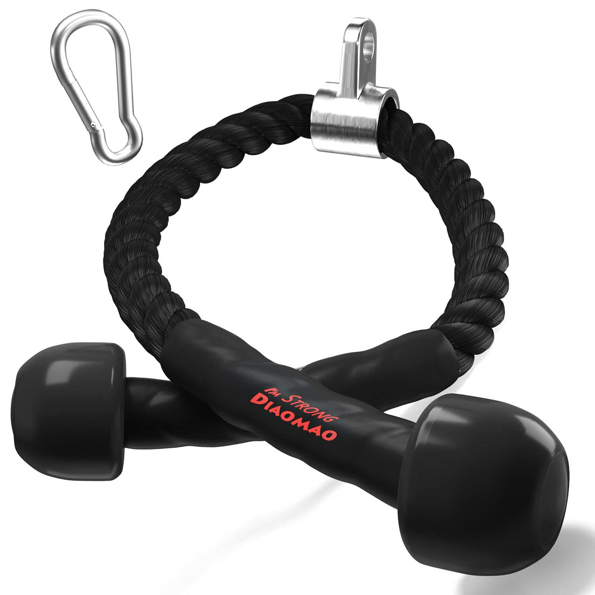 Diaomao tricep rope front view showing full 35 inch length and dual handles for versatile use