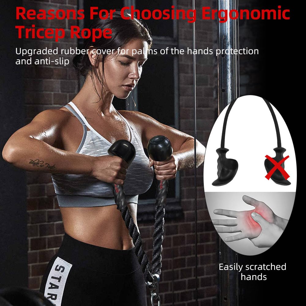 Athlete using Diaomao tricep rope on cable machine to illustrate improved range of motion