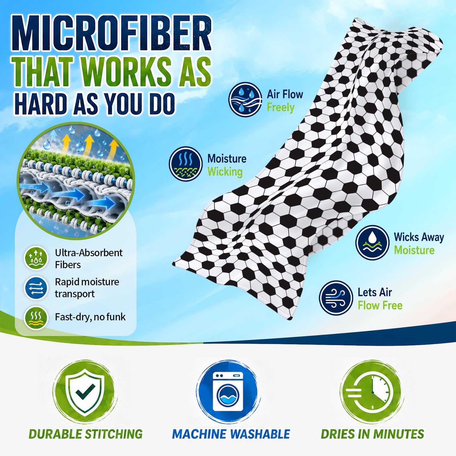 Diarafy towel beside water bottle to show 40x12 inch size and coverage